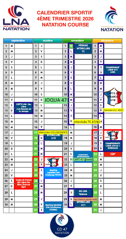 Calendrier des compétitions trimestre 4